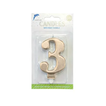 Numeral Birthday Candle No.3-Metallic Rose Gold 9cm
