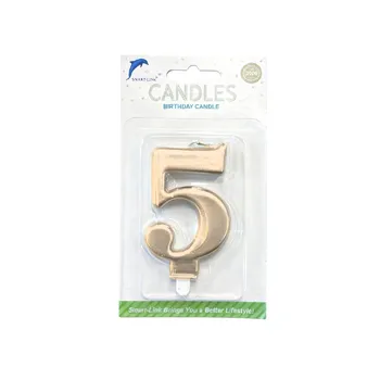 Numeral Birthday Candle No.5-Metallic Rose Gold 9cm