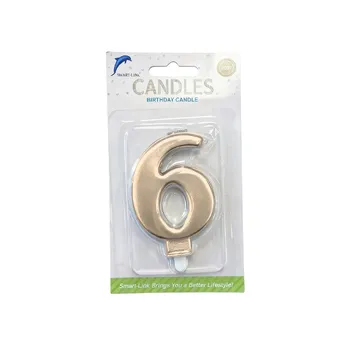 Numeral Birthday Candle No.6-Metallic Rose Gold 9cm