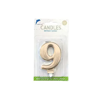 Numeral Birthday Candle No.9-Metallic Rose Gold 9cm