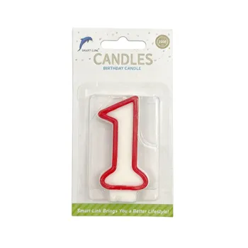 Numeral Birthday Candle No.1-White With Red Border