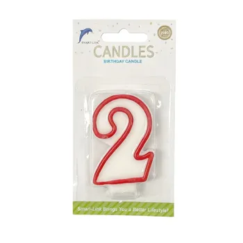 Numeral Birthday Candle No.2-White With Red Border