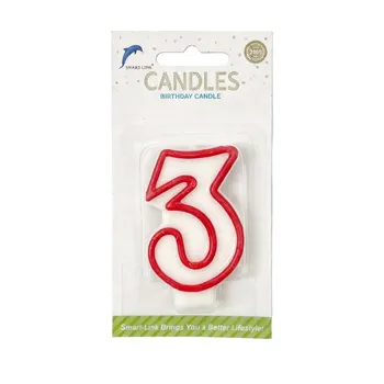 Numeral Birthday Candle No.3-White With Red Border