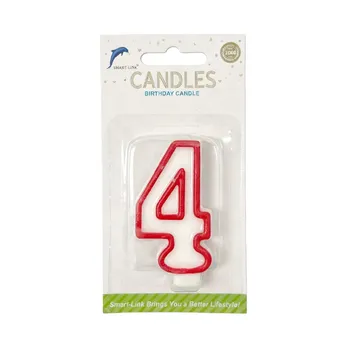 Numeral Birthday Candle No.4-White With Red Border