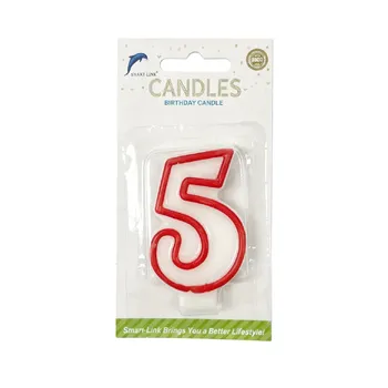Numeral Birthday Candle No.5-White With Red Border