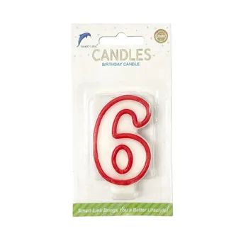 Numeral Birthday Candle No.6-White With Red Border
