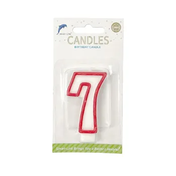 Numeral Birthday Candle No.7-White With Red Border