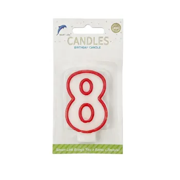 Numeral Birthday Candle No.8-White With Red Border