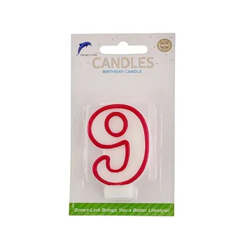 Numeral Birthday Candle No.9-White With Red Border