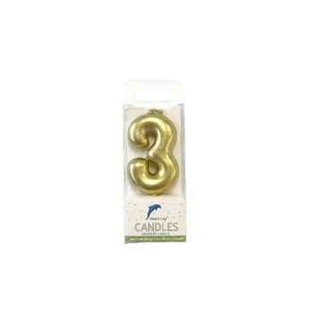 Numeral Mini Birthday Candle No.3-Metallic Gold