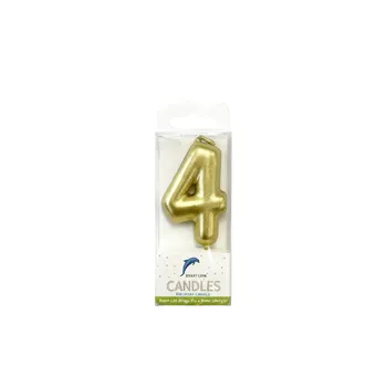 Numeral Mini Birthday Candle No.4-Metallic Gold