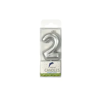 Numeral Mini Birthday Candle No.2-Metallic Silver