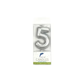 Numeral Mini Birthday Candle No.5-Metallic Silver