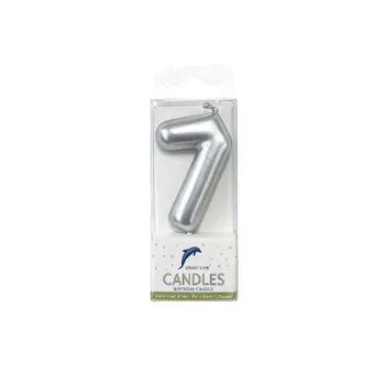 Numeral Mini Birthday Candle No.7-Metallic Silver