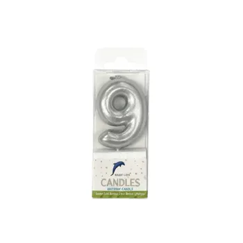 Numeral Mini Birthday Candle No.9-Metallic Silver