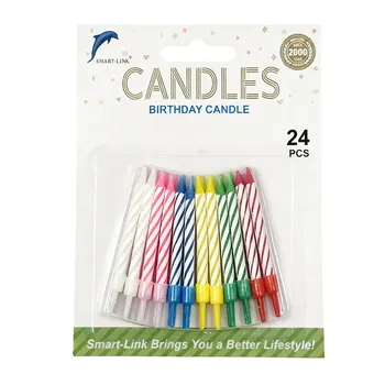 24pc Spiral Birthday Candle in Holder-Mixed Colour 6cm
