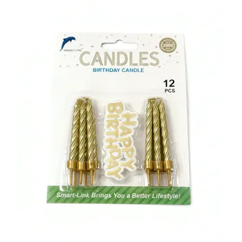 12pc Spiral Birthday Candle in Holder With Cake Decoration-Metallic Gold 6cm