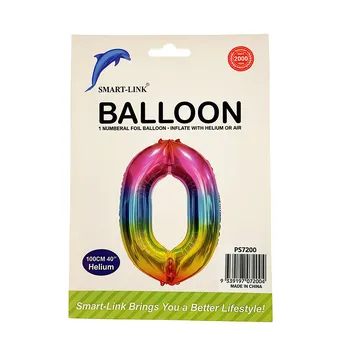 100cm Giant Foil Number Balloon-Rainbow Number 0