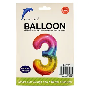 100cm Giant Foil Number Balloon-Rainbow Number 3