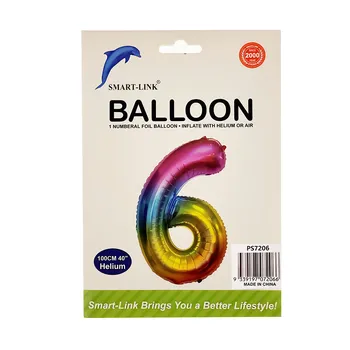 100cm Giant Foil Number Balloon-Rainbow Number 6