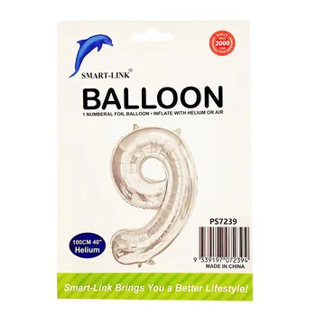100cm Giant Foil Number Balloon-Silver Number 9