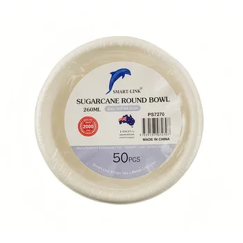50pk Round Sugarcane Bowl 260ml 8oz Dia115x44.5mm