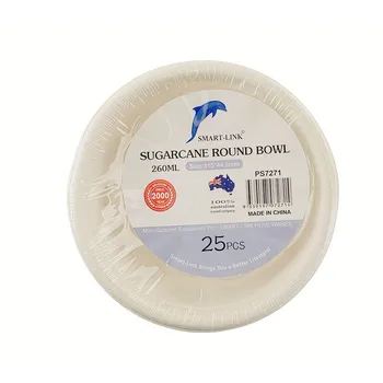 25pk Round Sugarcane Bowl 260ml 8oz Dia115x44.5mm