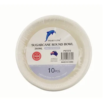 10pk Round Sugarcane Bowl 260ml 8oz Dia115x44.5mm