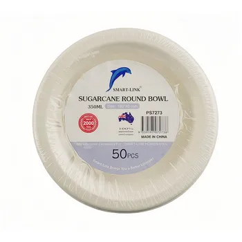 50pk Round Sugarcane Bowl 350ml 12oz Dia160x40mm
