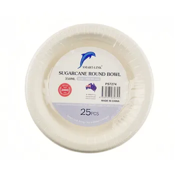 25pk Round Sugarcane Bowl 350ml 12oz Dia160x40mm