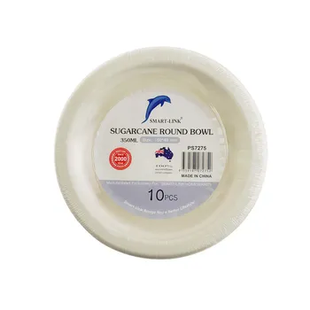 10pk Round Sugarcane Bowl 350ml 12oz Dia160x40mm