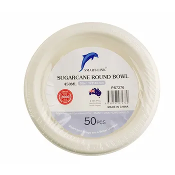 50pk Round Sugarcane Bowl 450ml 16oz Dia175x40mm