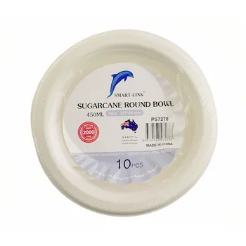 10pk Round Sugarcane Bowl 450ml 16oz Dia175x40mm