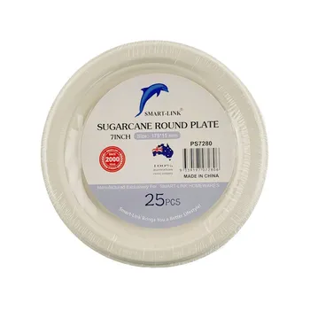 25pk Round Sugarcane Plate 7" Dia175x15mm