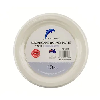 10pk Round Sugarcane Plate 7" Dia175x15mm