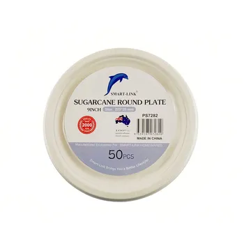 50pk Round Sugarcane Plate 9" Dia225x20mm