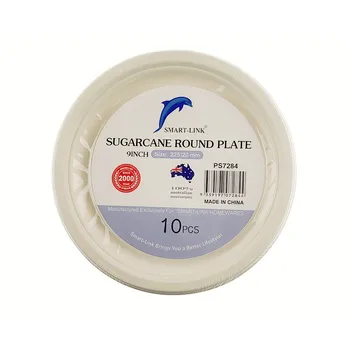 10pk Round Sugarcane Plate 9" Dia225x20mm