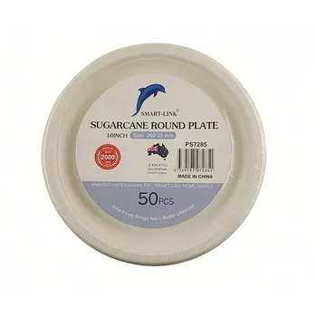 50pk Round Sugarcane Plate 10" Dia260x23mm