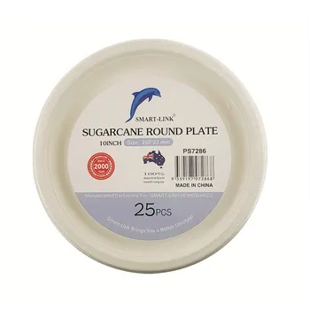 25pk Round Sugarcane Plate 10" Dia260x23mm