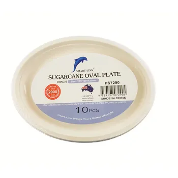 10pk Oval Sugarcane Plate 10" 253x190x25mm