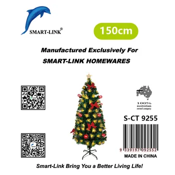 Christmas Tree With Gold Fibre Lights & Red Ornaments-150cm