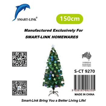 Christmas Tree With Coloured Fibre Lights & White Ornaments-150cm