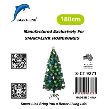 Christmas Tree With Coloured Fibre Lights & White Ornaments-180cm