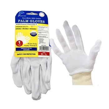 100% Cotton Palm Gloves With Elastic Wrist Band  SIZE: 9/L 