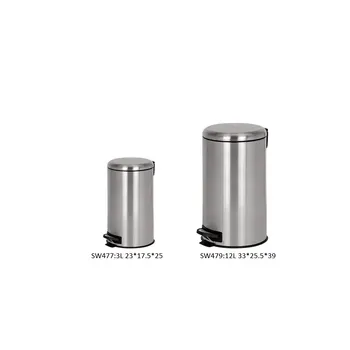 Stainless Steel Round Pedal Bin Soft Close 3L+12L 