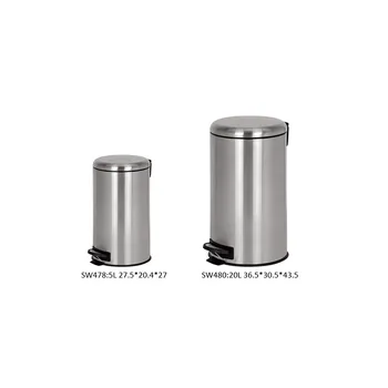 Stainless Steel Round Pedal Bin Soft Close 5L+20L 