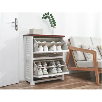 Wooden Top 2 Drawer Shoe Cabinet With Metal Handles 68x31x82cm 