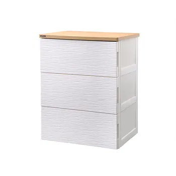 Wooden Top 3 Drawer Chest-White Wave Design 60.5x48x80cm 