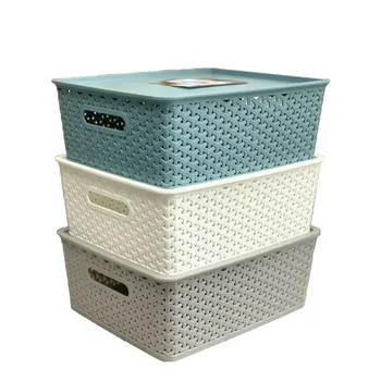Plastic Storage Basket With Lid Rectangular 30.5x36x13.5cm 