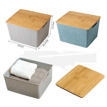 Plastic Storage Box With Bamboo Lid 35x29.2x13.7cm 